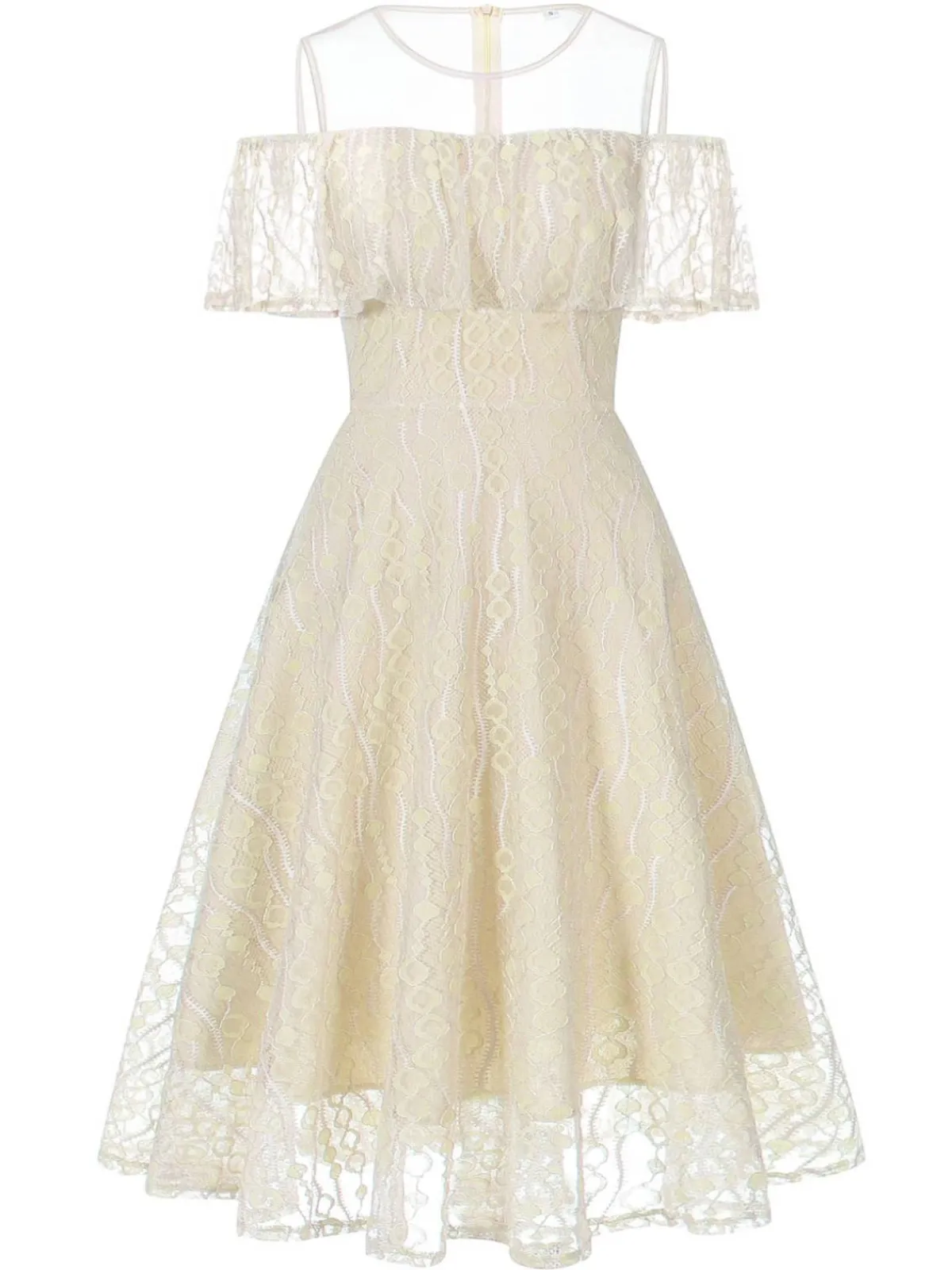 Discount Retro Stage 1950s Ruffled Sleeves Lace Swing Dress