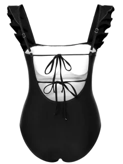 Discount Retro Stage 1950s Ruffles Backless Solid One-Piece Swimsuit