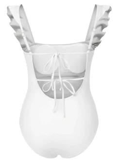Discount Retro Stage 1950s Ruffles Backless Solid One-Piece Swimsuit