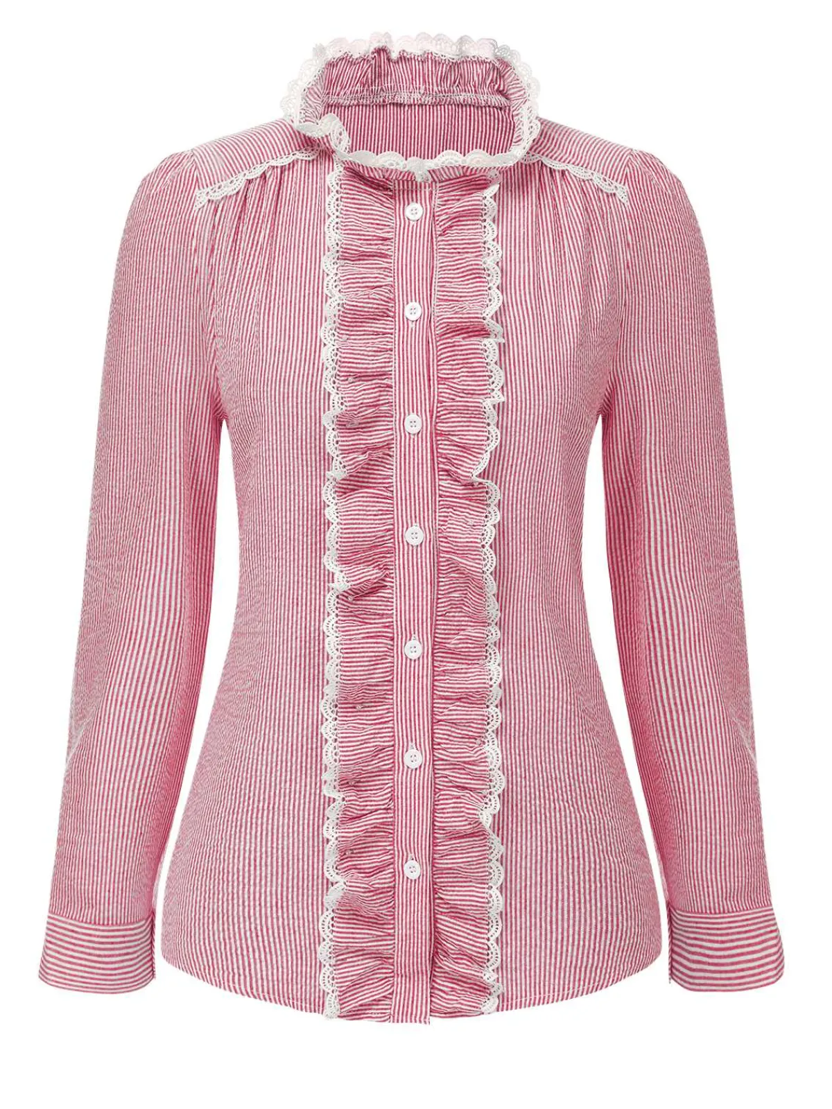 Sale Retro Stage 1940s Ruffles Lace Stripes Blouse