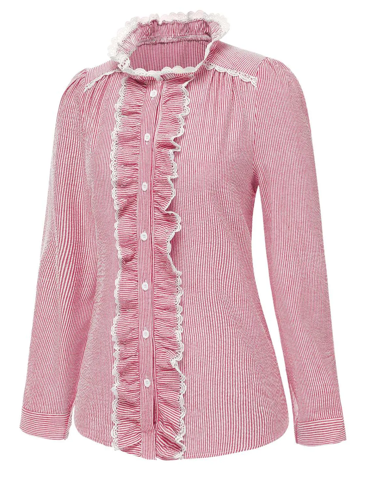 Sale Retro Stage 1940s Ruffles Lace Stripes Blouse