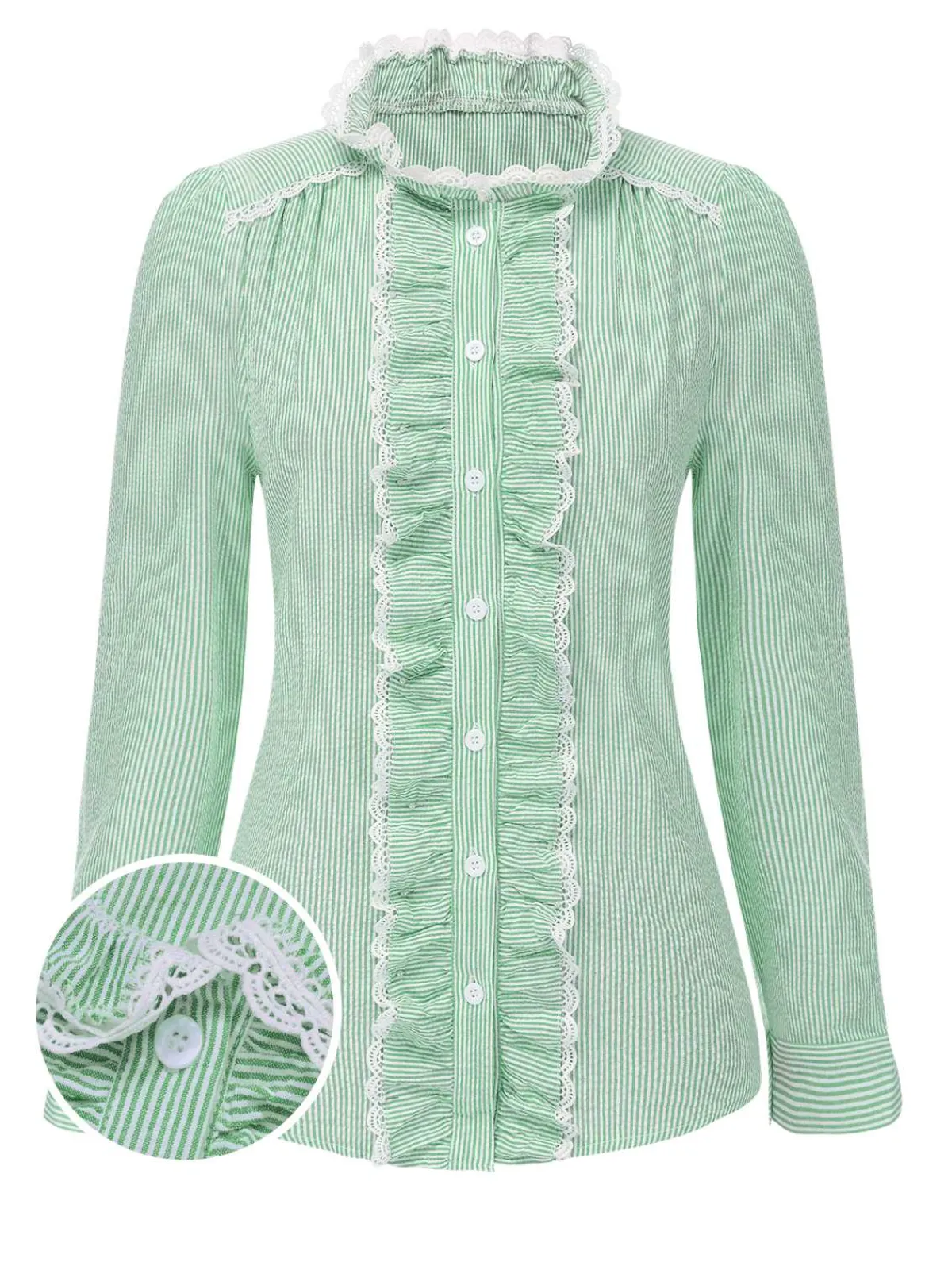 Sale Retro Stage 1940s Ruffles Lace Stripes Blouse