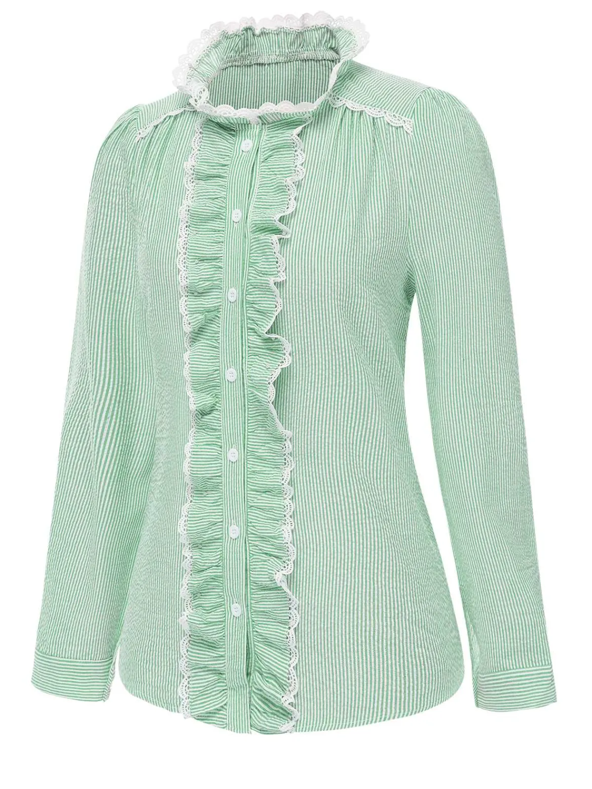 Sale Retro Stage 1940s Ruffles Lace Stripes Blouse