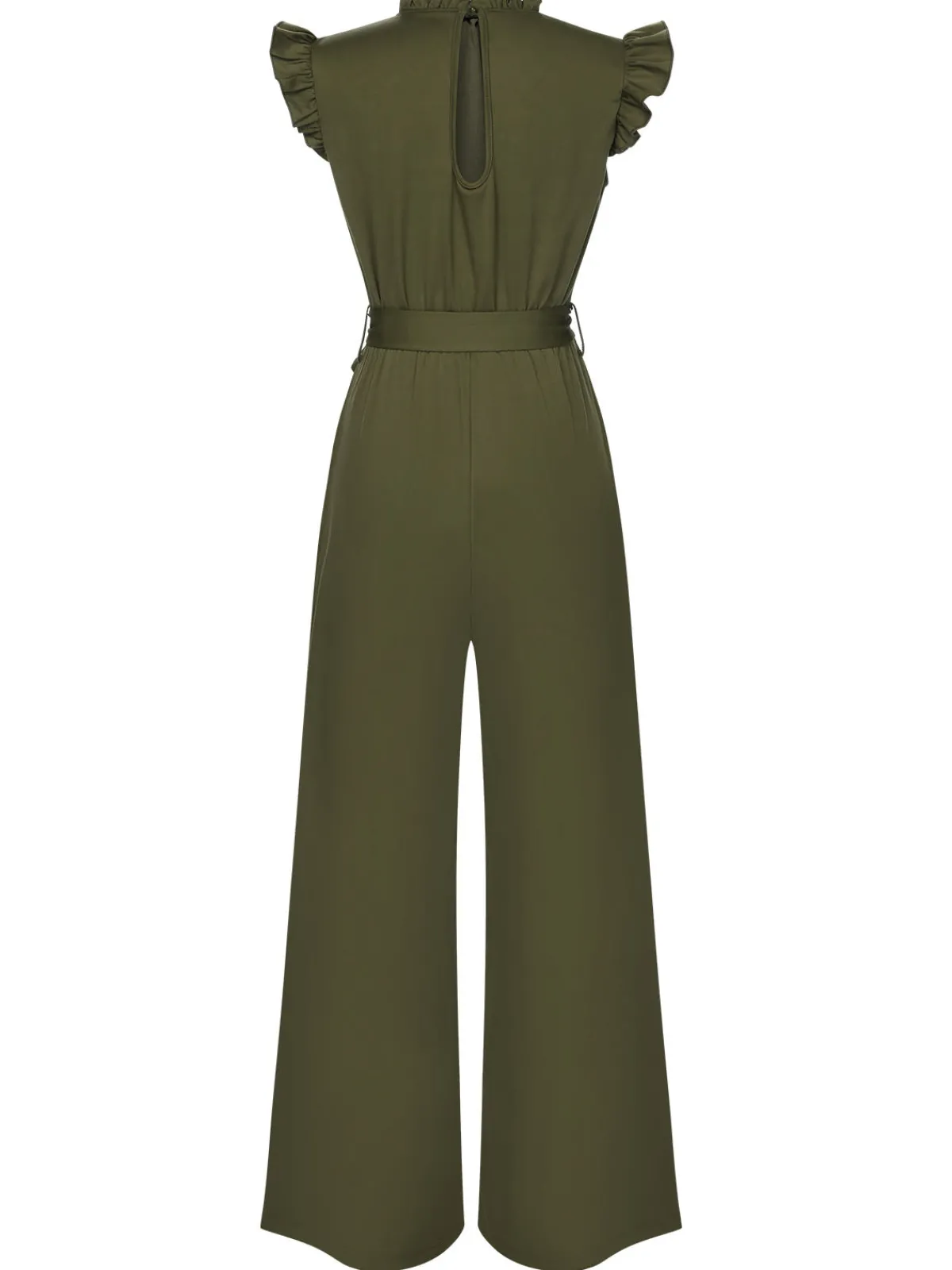 New Retro Stage 1960s Ruffles Sleeve High Waist Wide-Leg Belted Jumpsuit