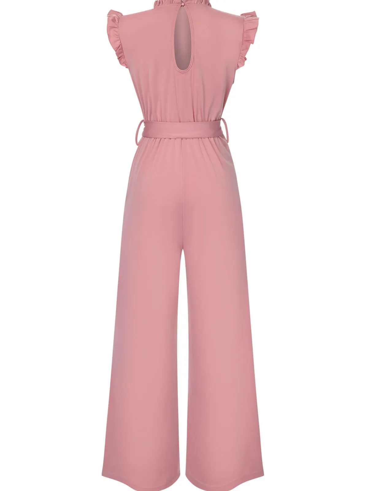 New Retro Stage 1960s Ruffles Sleeve High Waist Wide-Leg Belted Jumpsuit