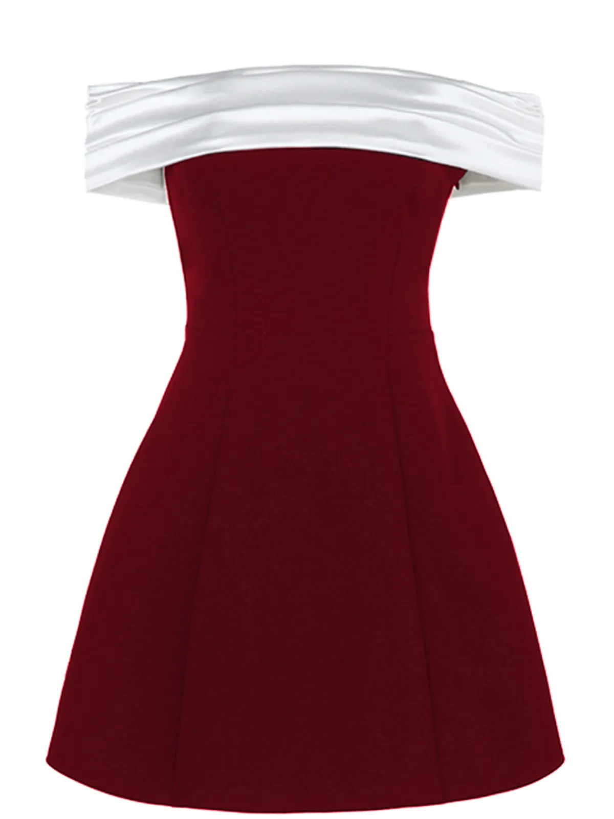 Best Retro Stage 1960s Satin Patchwork Off-shoulder Babydoll Dress