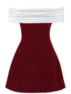 Best Retro Stage 1960s Satin Patchwork Off-shoulder Babydoll Dress