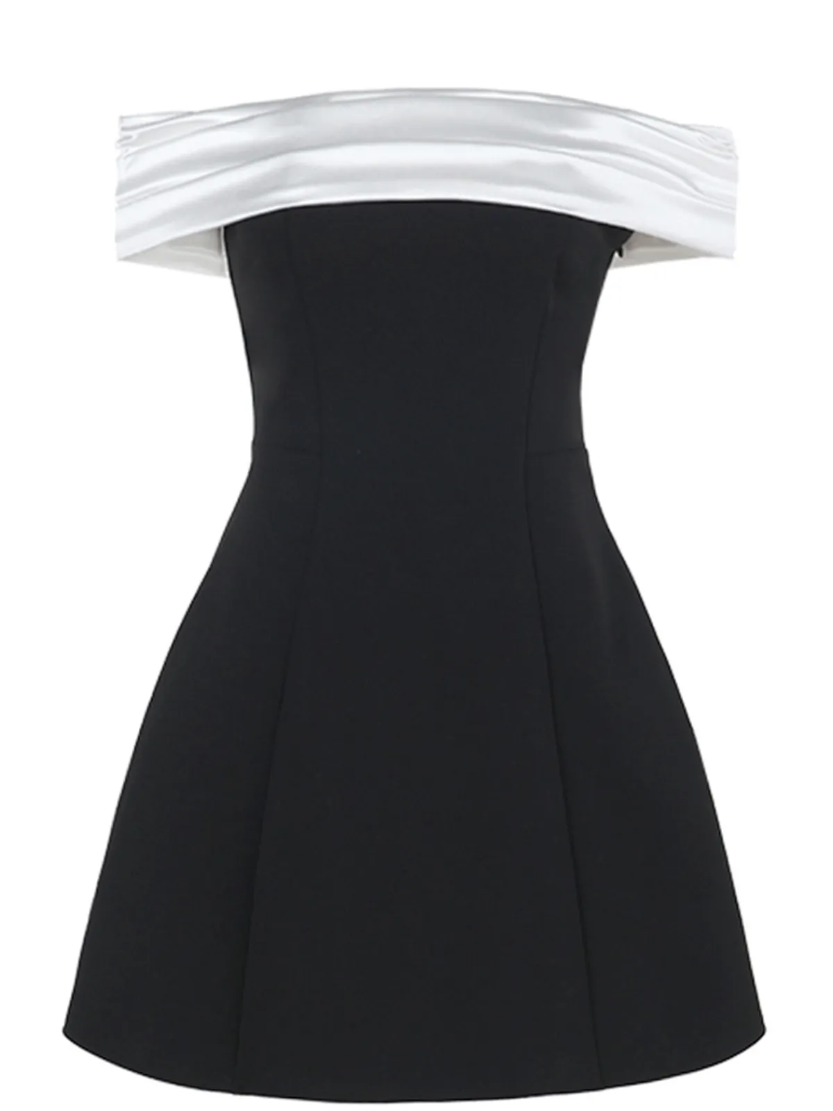 Best Retro Stage 1960s Satin Patchwork Off-shoulder Babydoll Dress
