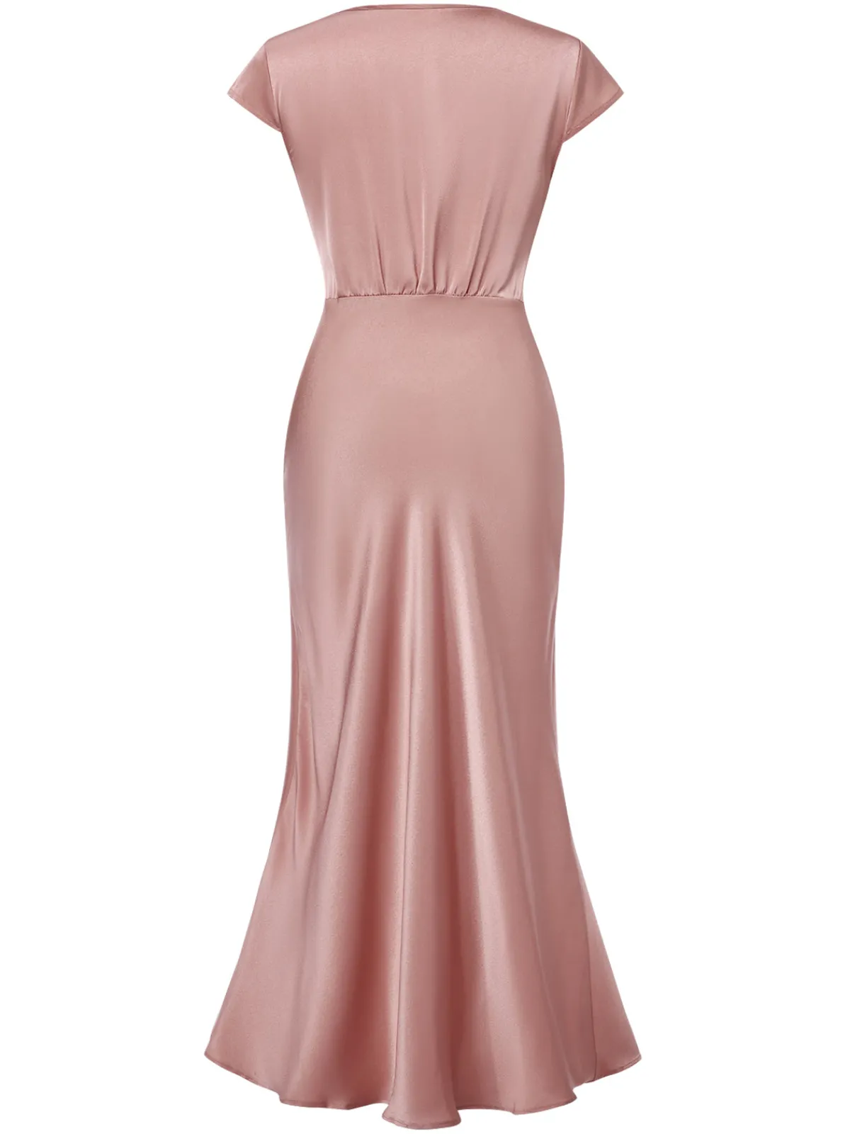 Discount Retro Stage 1930s Satin Solid V-Neck Fishtail Dress