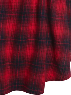 New Retro Stage 1930s Scottish Plaid Lapel Belt Blouse