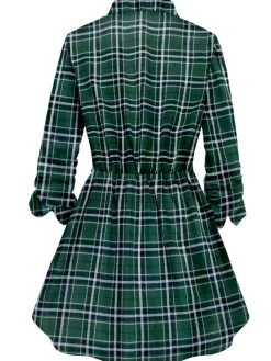 New Retro Stage 1930s Scottish Plaid Lapel Belt Blouse