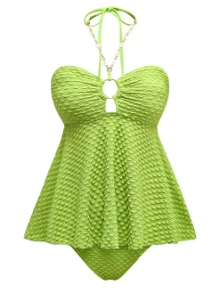 Best Retro Stage 1940s Seashell Chain Lace-Up Halter Swimsuit