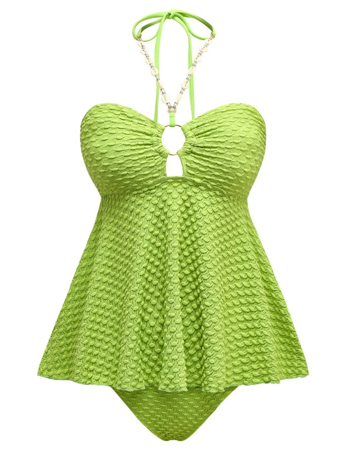 Best Retro Stage 1940s Seashell Chain Lace-Up Halter Swimsuit