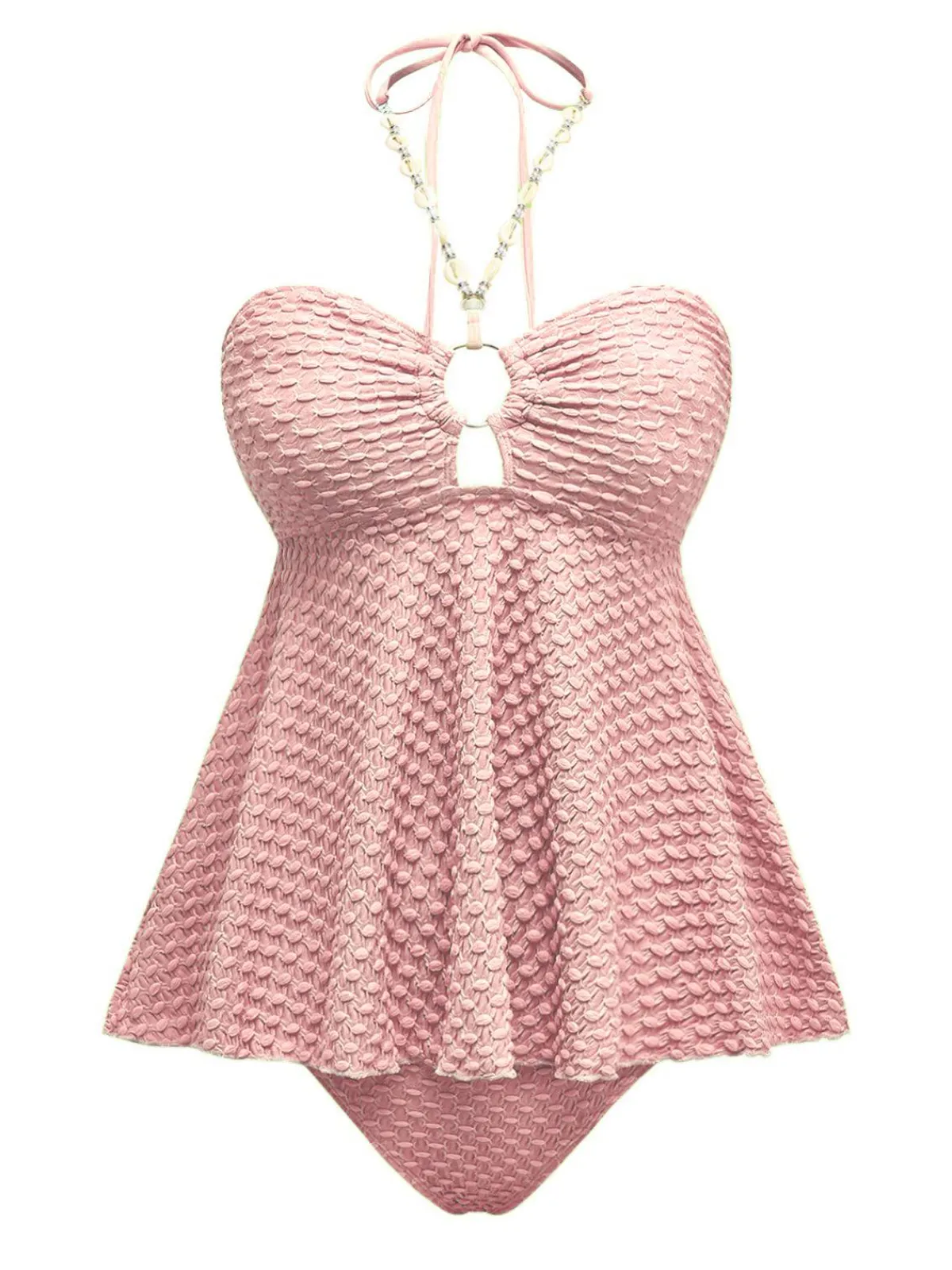 Best Retro Stage 1940s Seashell Chain Lace-Up Halter Swimsuit