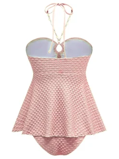 Best Retro Stage 1940s Seashell Chain Lace-Up Halter Swimsuit