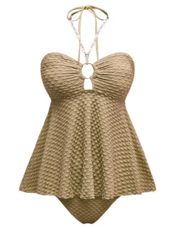 Best Retro Stage 1940s Seashell Chain Lace-Up Halter Swimsuit