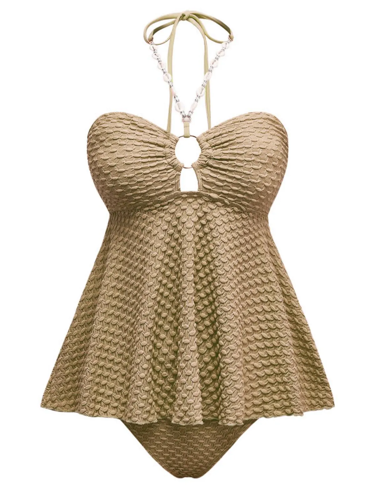 Best Retro Stage 1940s Seashell Chain Lace-Up Halter Swimsuit