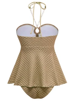 Best Retro Stage 1940s Seashell Chain Lace-Up Halter Swimsuit