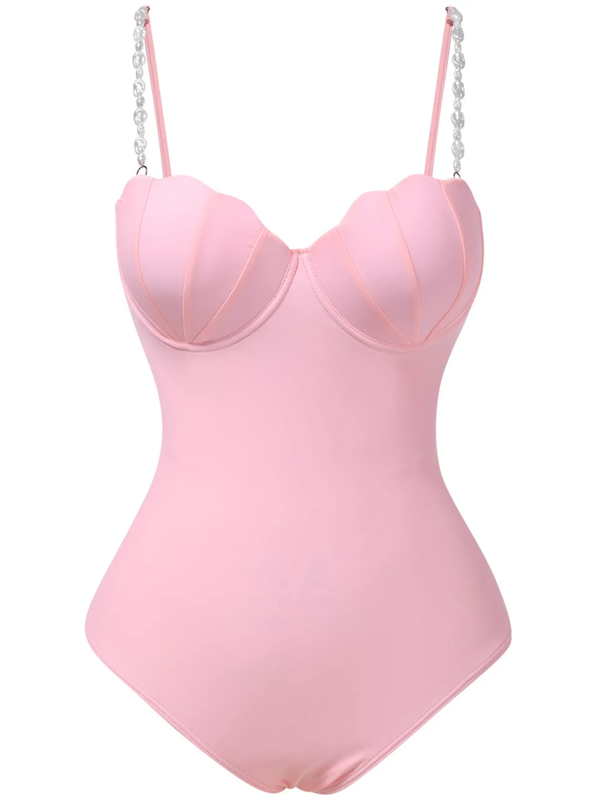 Best Retro Stage 1950s Seashell Pearl Straps One-Piece Swimsuit