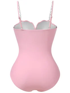Best Retro Stage 1950s Seashell Pearl Straps One-Piece Swimsuit