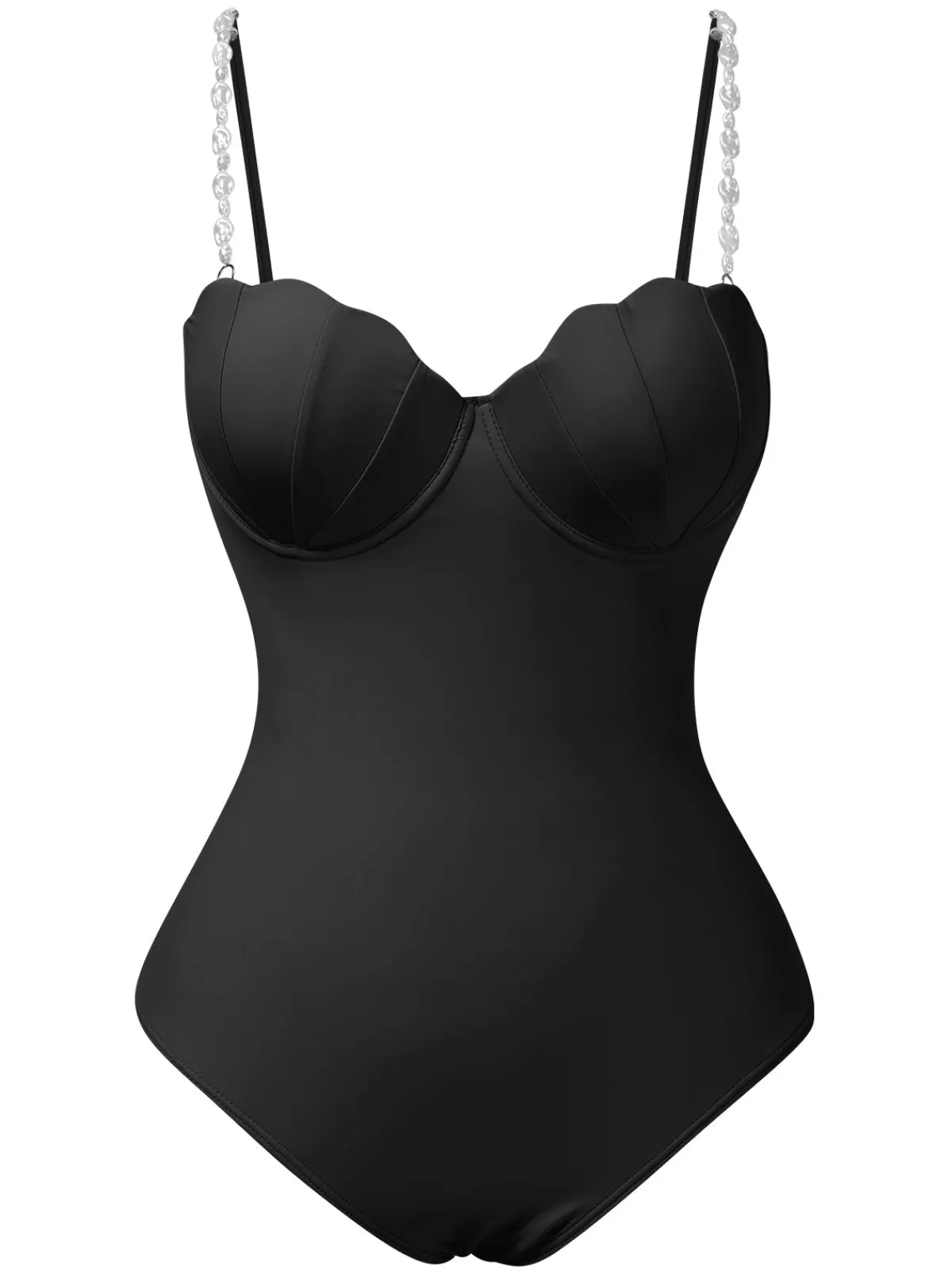 Best Retro Stage 1950s Seashell Pearl Straps One-Piece Swimsuit