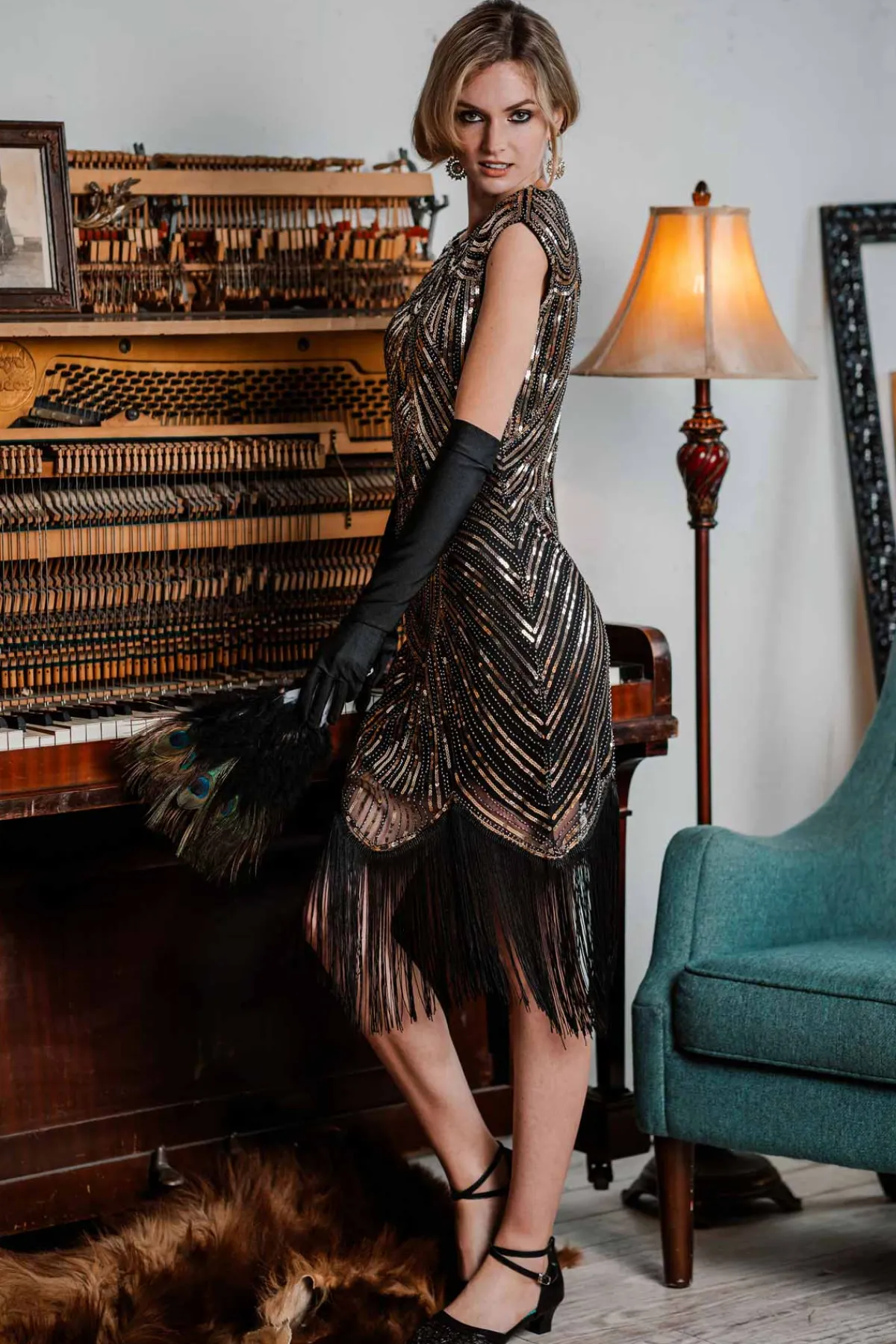 Fashion Retro Stage 1920s Sequin Beaded Fringed Dress
