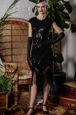Discount Retro Stage 1920s Sequin Beaded Fringed Dress