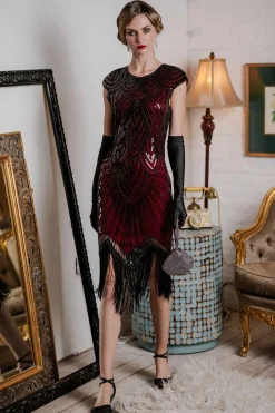 Discount Retro Stage 1920s Sequin Beaded Fringed Dress