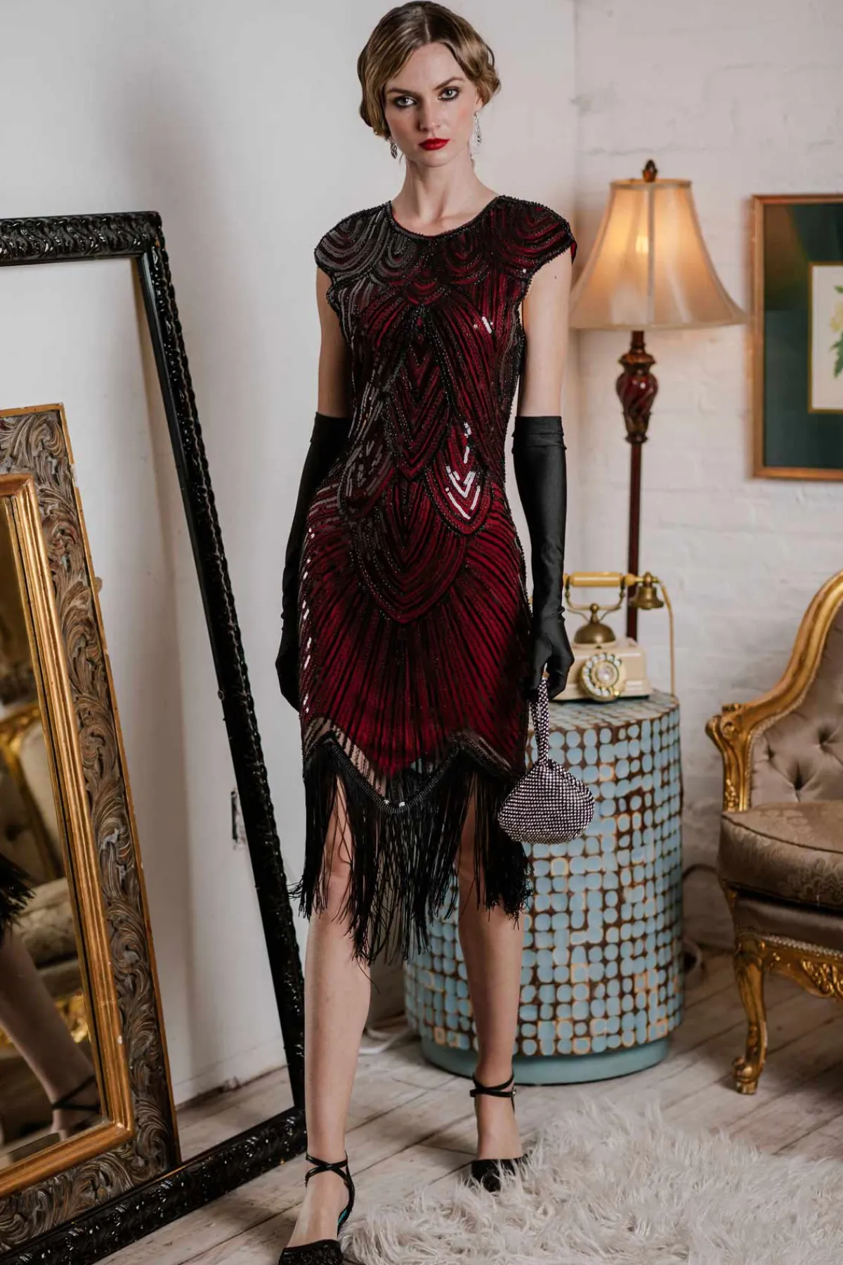 Discount Retro Stage 1920s Sequin Beaded Fringed Dress