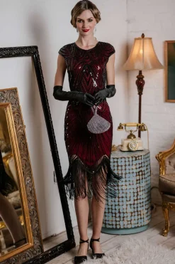 Discount Retro Stage 1920s Sequin Beaded Fringed Dress