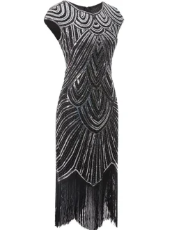 Discount Retro Stage 1920s Sequin Beaded Fringed Dress