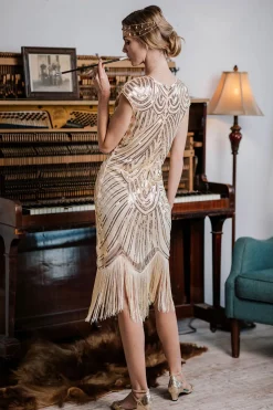 Discount Retro Stage 1920s Sequin Beaded Fringed Dress