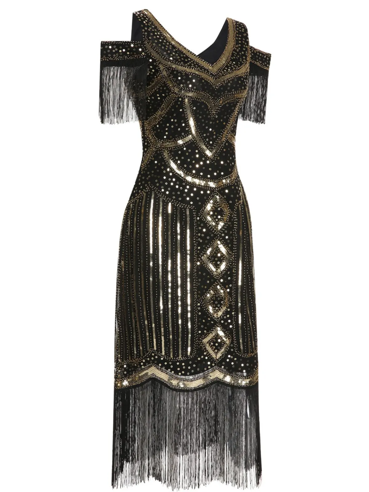 Clearance Retro Stage 1920s Sequin Beaded Tassel Gastby Dress