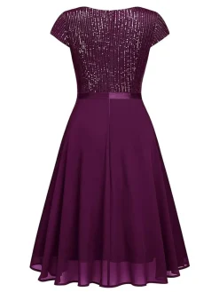 Sale Retro Stage 1940s Sequin Chiffon Ruffle Trim Swing Dress