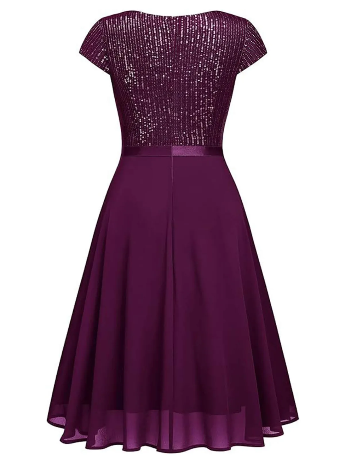 Sale Retro Stage 1940s Sequin Chiffon Ruffle Trim Swing Dress