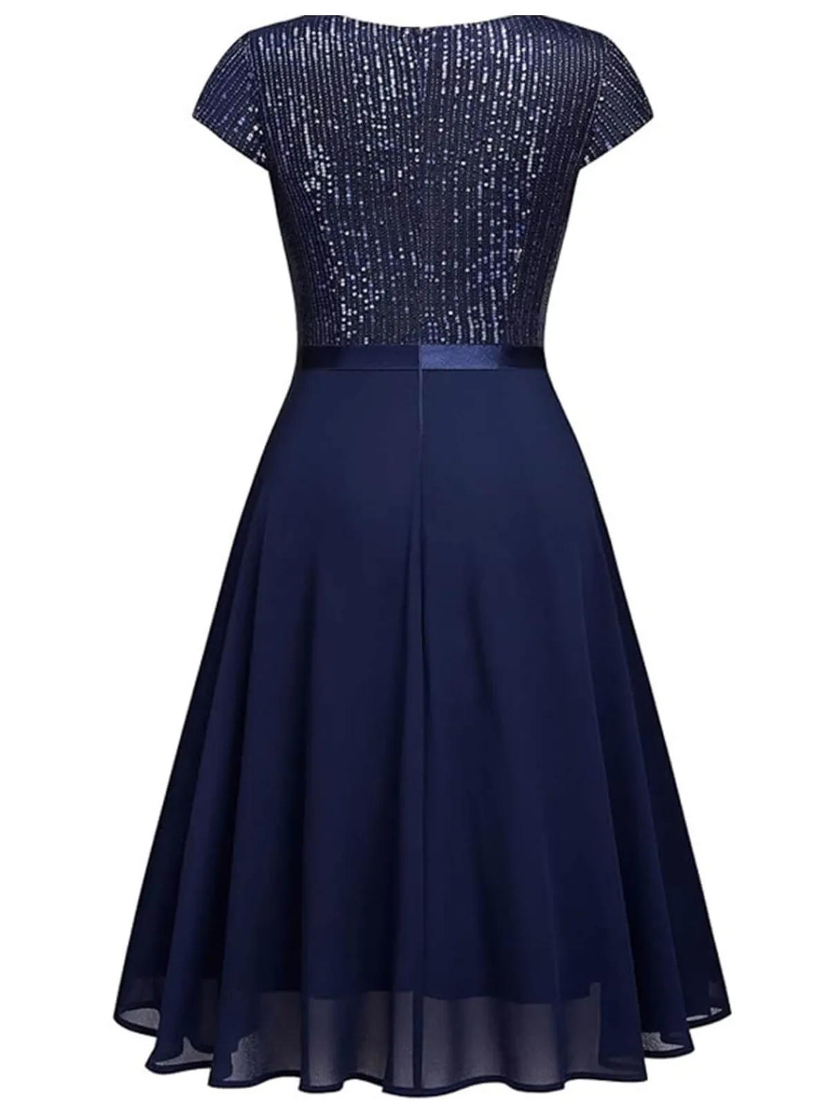 Sale Retro Stage 1940s Sequin Chiffon Ruffle Trim Swing Dress