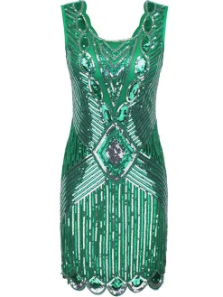 Discount Retro Stage 1920s Sequin Evening Dress Dark green