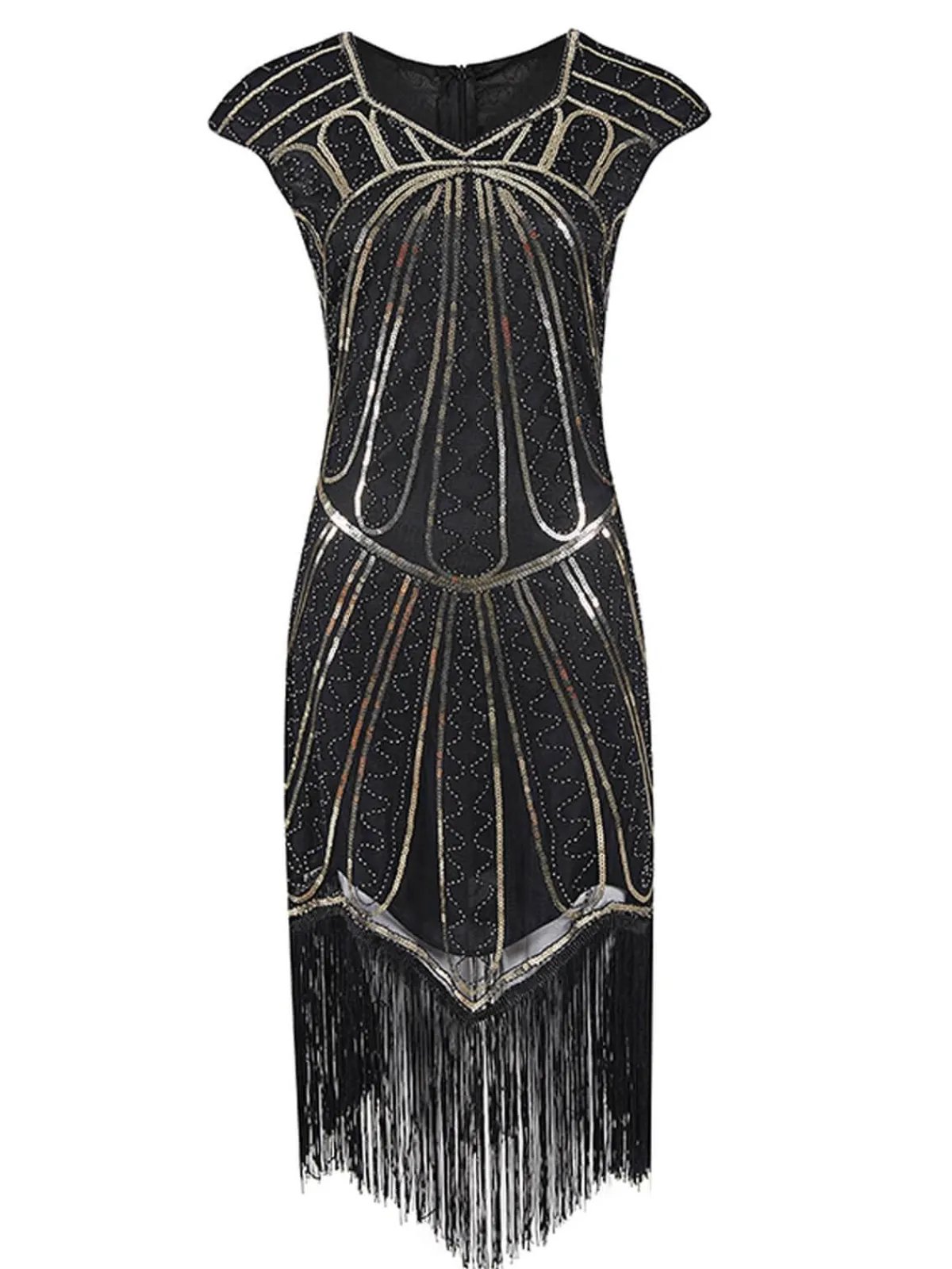 Sale Retro Stage 1920s Sequin Fringed Gatsby Dress Gold