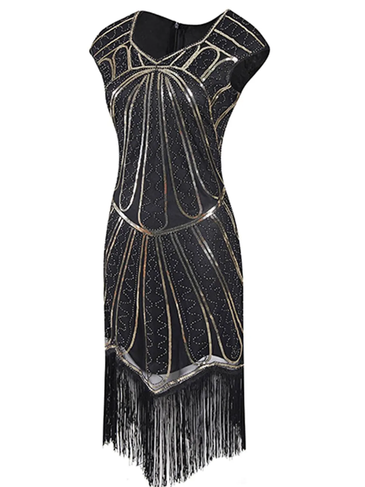 Sale Retro Stage 1920s Sequin Fringed Gatsby Dress Gold