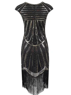 Sale Retro Stage 1920s Sequin Fringed Gatsby Dress Gold