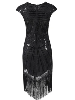Outlet Retro Stage 1920s Sequin Fringed Gatsby Dress Black