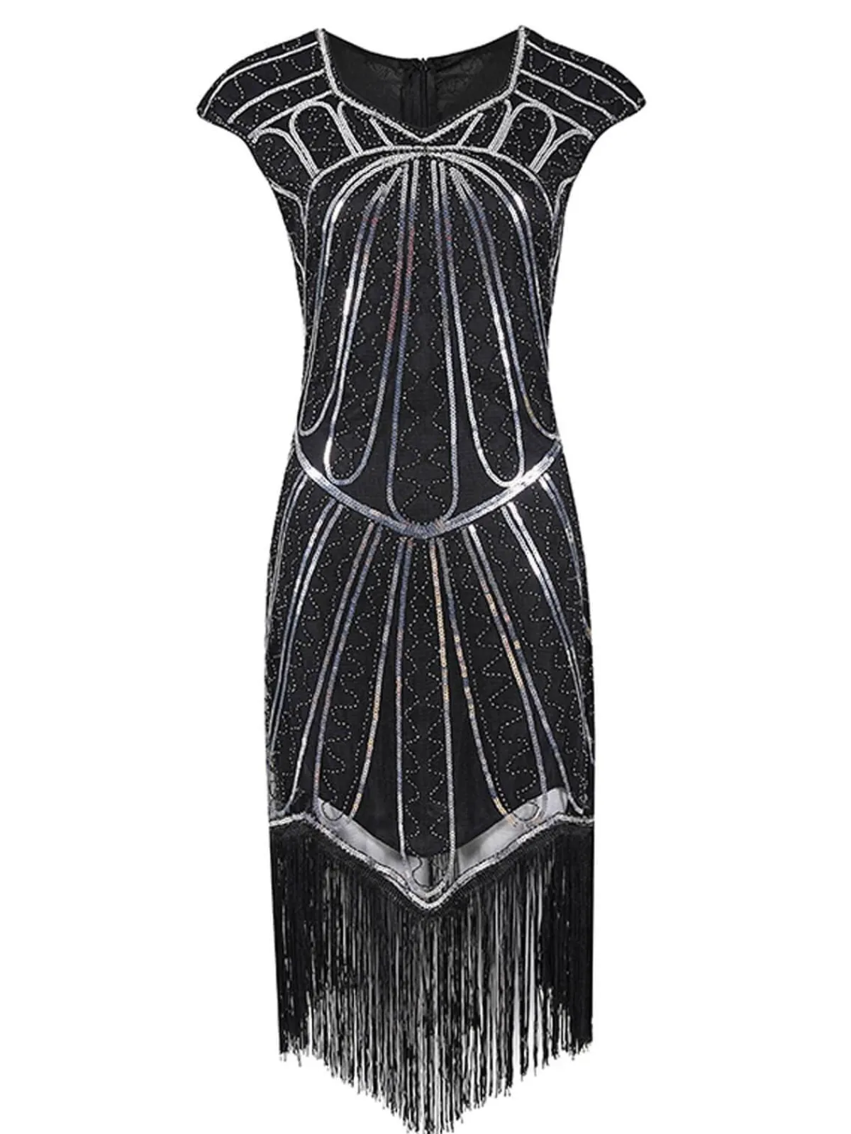 Discount Retro Stage 1920s Sequin Fringed Gatsby Dress Silver