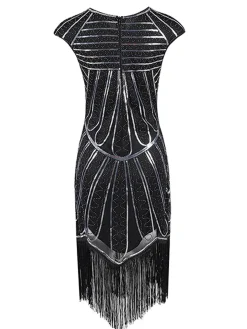 Discount Retro Stage 1920s Sequin Fringed Gatsby Dress Silver