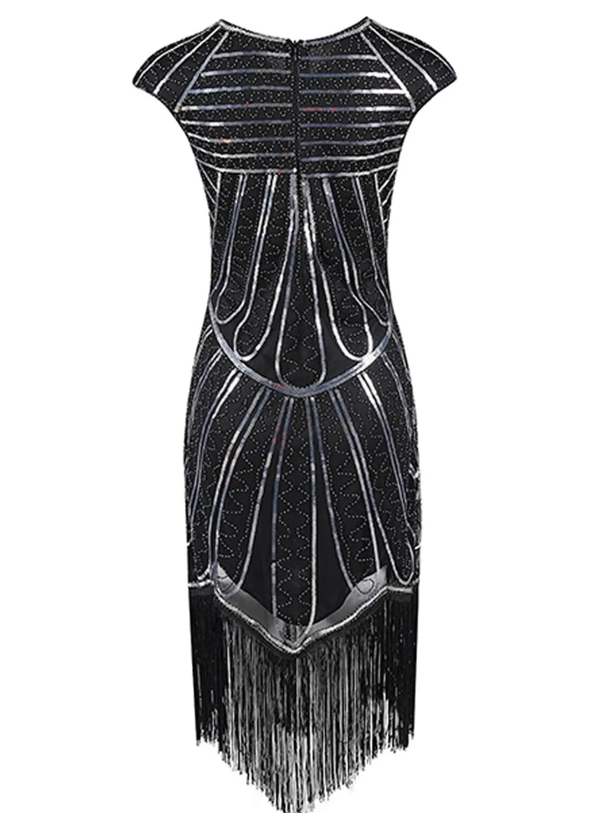 Discount Retro Stage 1920s Sequin Fringed Gatsby Dress Silver