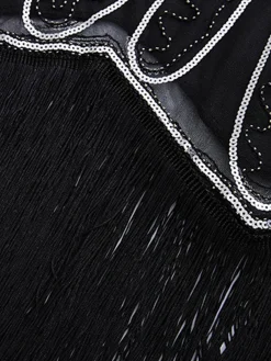 Discount Retro Stage 1920s Sequin Fringed Gatsby Dress Silver