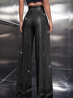 Outlet Retro Stage 1970s Sequin Loose Flowy Wide-Leg Pants
