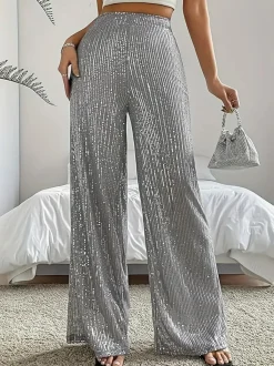 Outlet Retro Stage 1970s Sequin Loose Flowy Wide-Leg Pants
