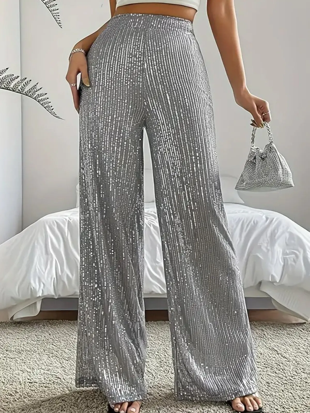 Outlet Retro Stage 1970s Sequin Loose Flowy Wide-Leg Pants