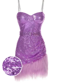 Outlet Retro Stage 1970s Sequined Feather Spaghetti Strap Dress
