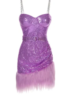 Outlet Retro Stage 1970s Sequined Feather Spaghetti Strap Dress